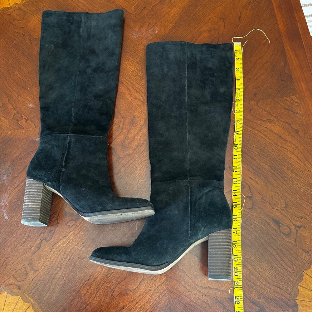 Sam Edelman Olly Black Suede Knee High Block Heel Boots Size 9